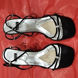 Stuart Weitzman satin rhinestone strappy heels 8
